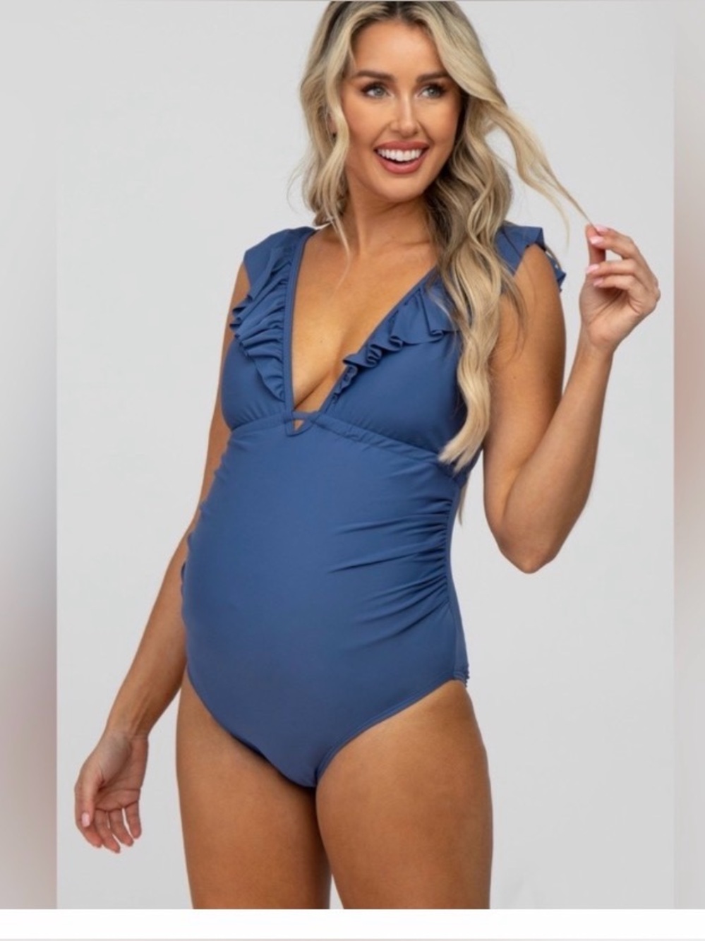 PINKBLUSH Maternity Bathing Suit. Ruffle Strap OnePiece.Periwinkle Blue.EUC (M) - Picture 3 of 10